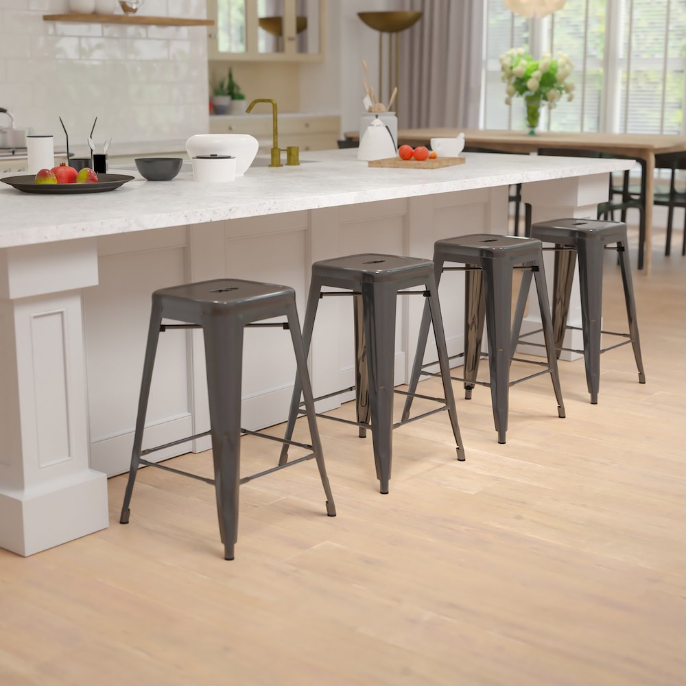 Indoor Bar Stool in Black – Stackable Set of 4