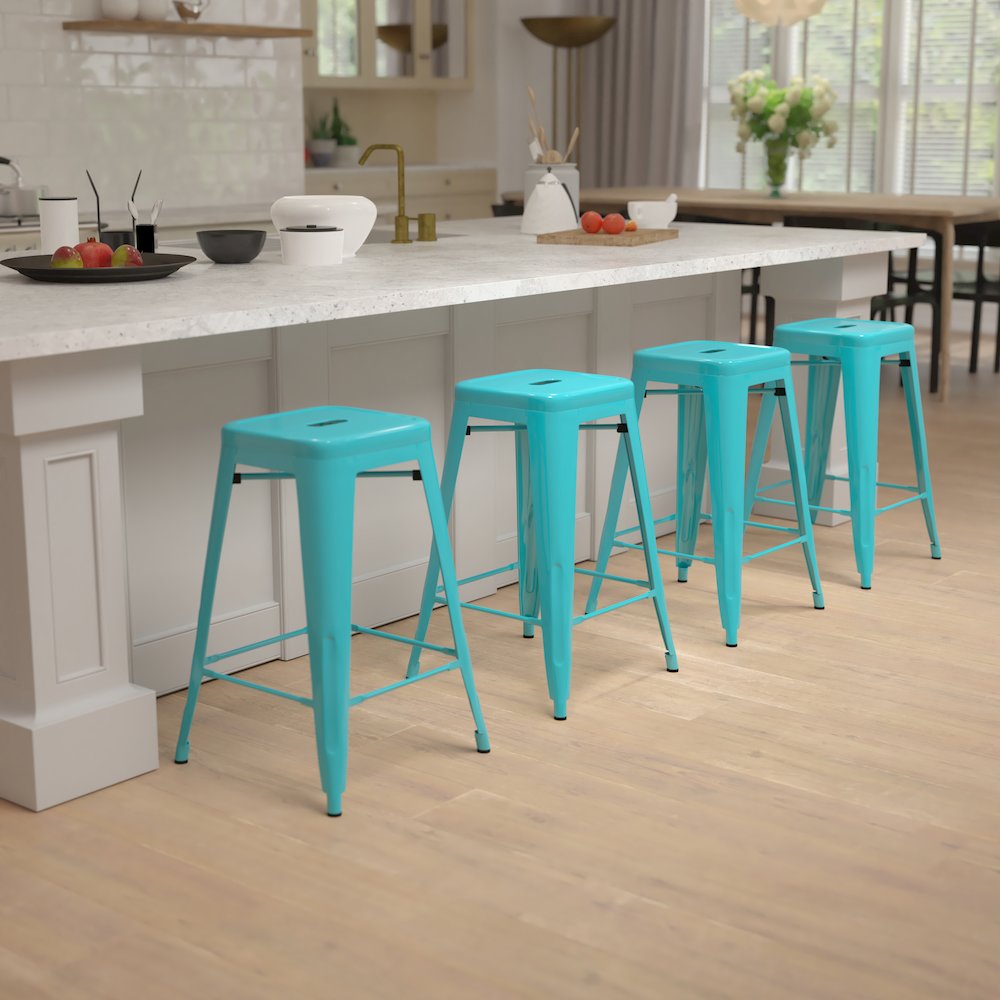 Indoor Bar Stool in Teal – Stackable Set of 4