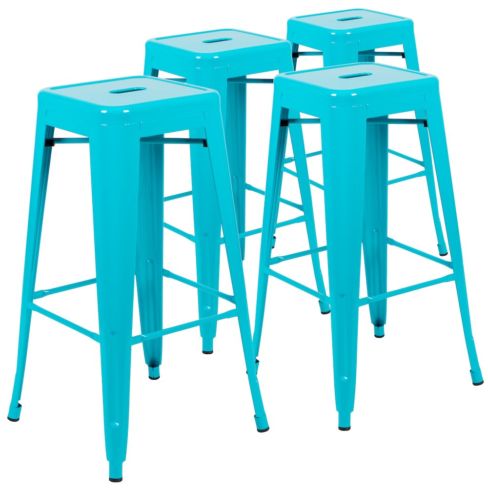 30″ High Metal Indoor Bar Stool in Teal – Stackable Set of 4