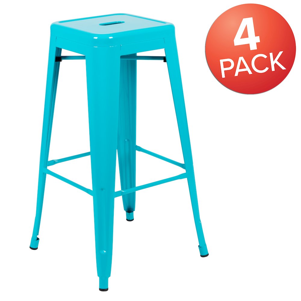 30″ High Metal Indoor Bar Stool in Teal – Stackable Set of 4