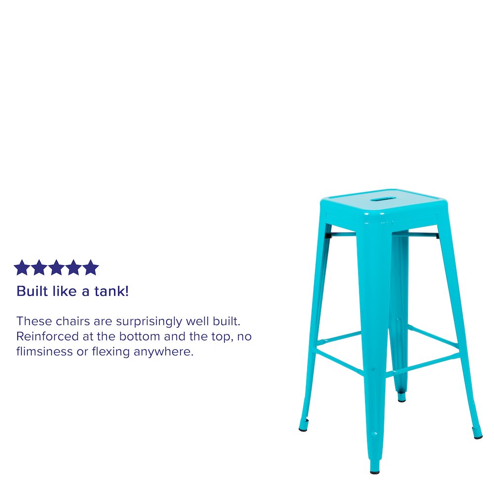 30″ High Metal Indoor Bar Stool in Teal – Stackable Set of 4