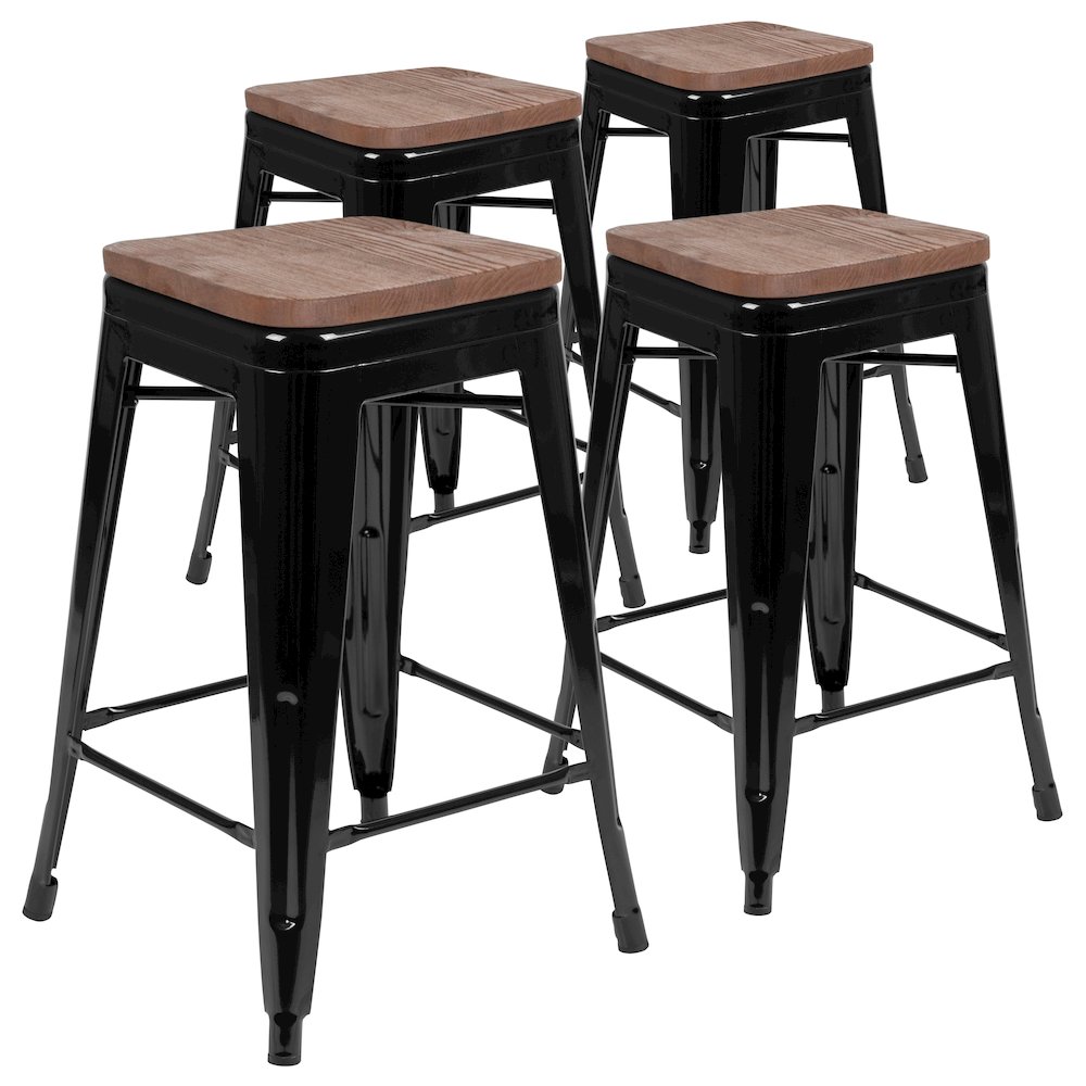 Set of 4 Modern Industrial Metal Stools in Black