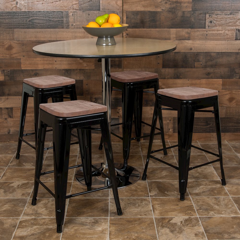 Set of 4 Modern Industrial Metal Stools in Black