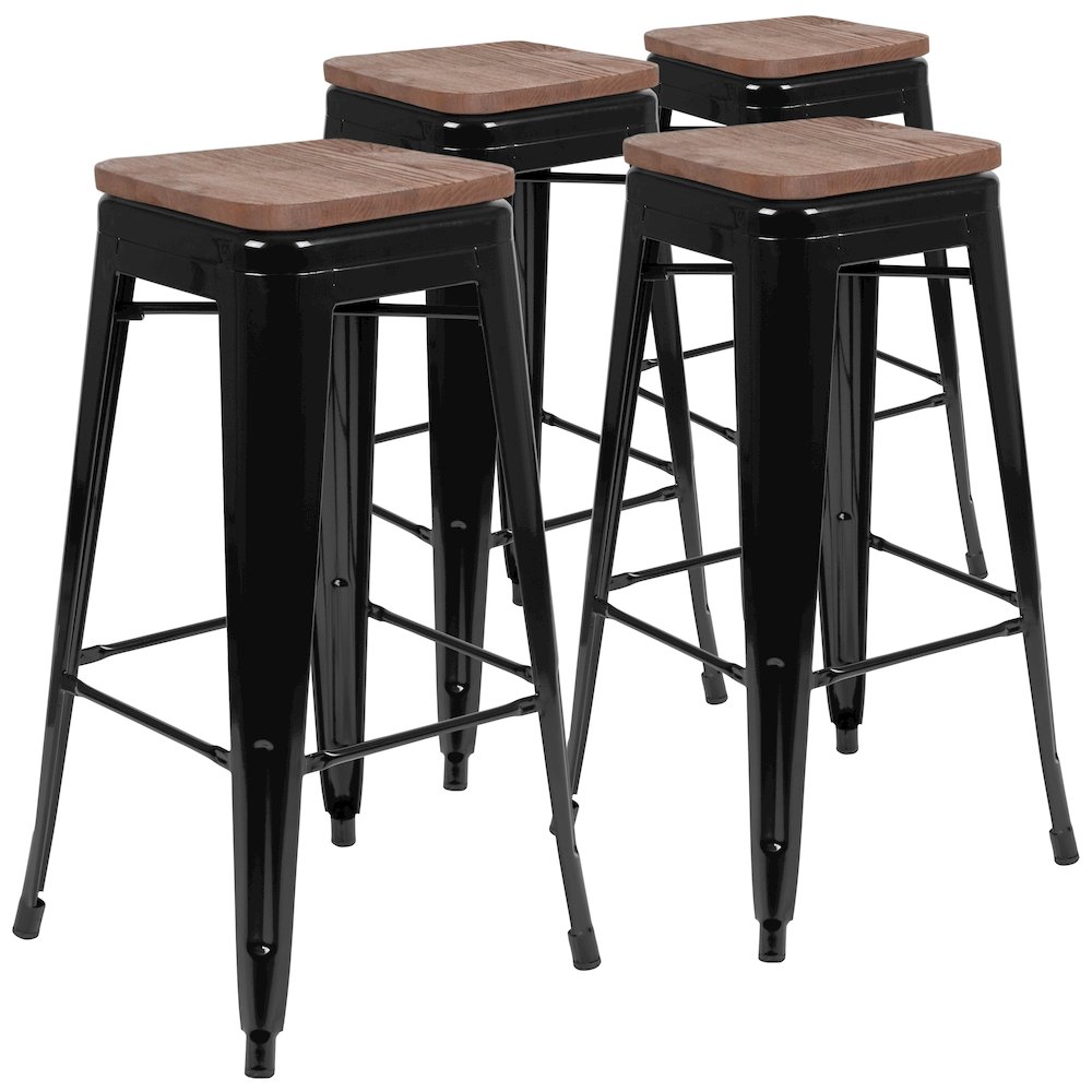 Set of 4 Modern Industrial Metal Stools  in Black