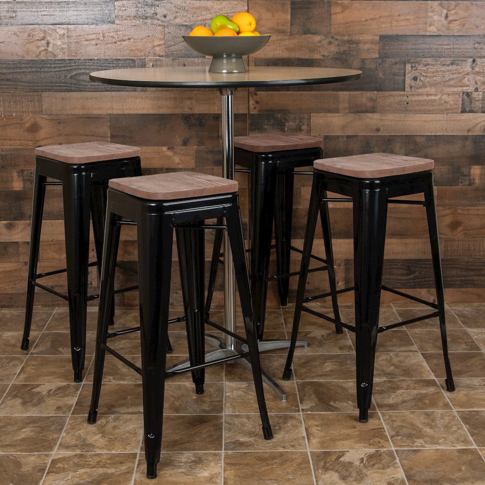 Set of 4 Modern Industrial Metal Stools  in Black