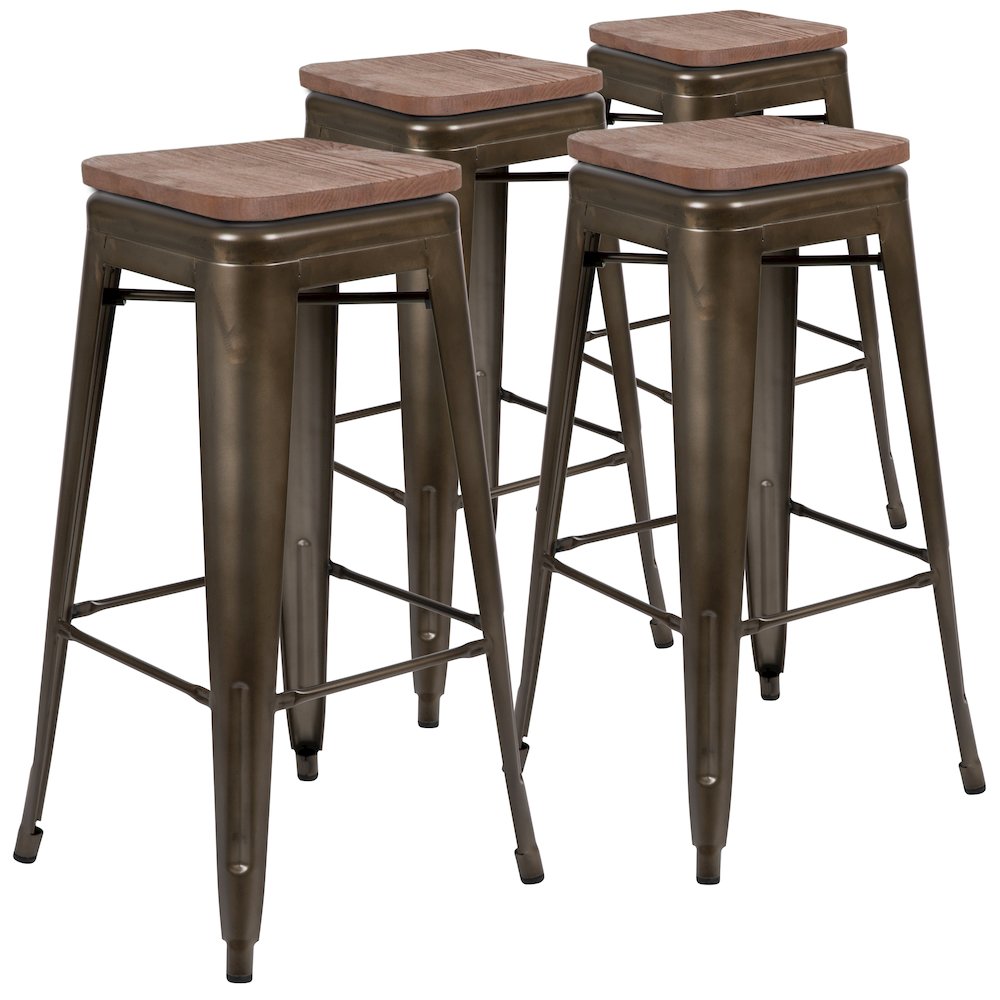 Set of 4 Modern Industrial Metal Stools  in Gun Metal Gray