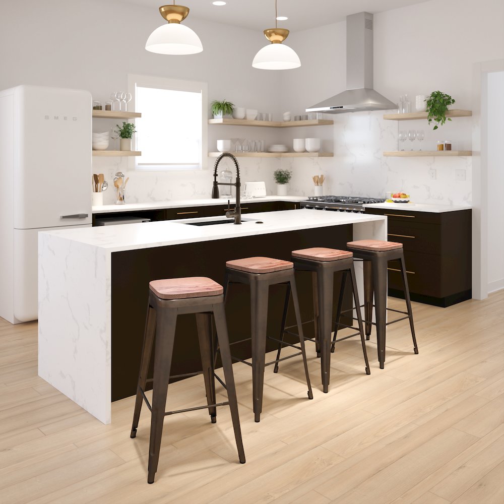 Set of 4 Modern Industrial Metal Stools  in Gun Metal Gray