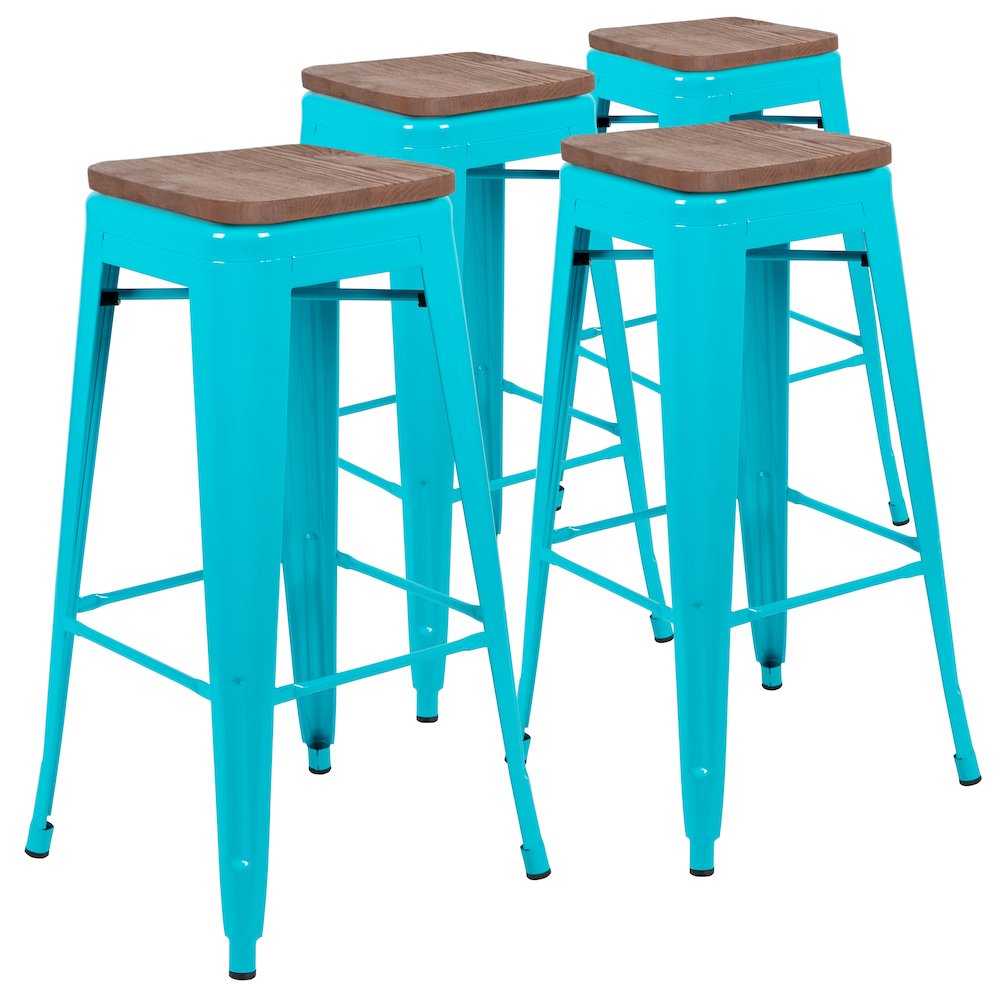 Set of 4 Modern Industrial Metal Stools  in Teal