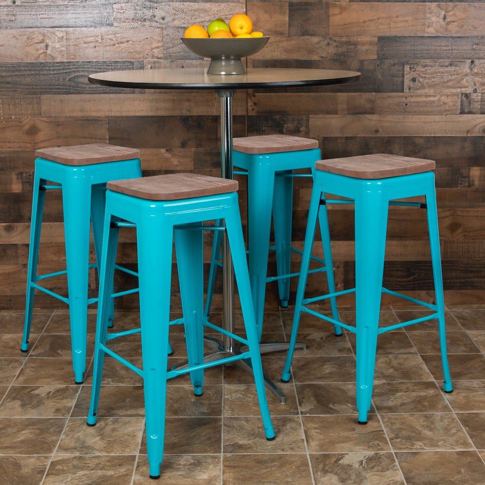 Set of 4 Modern Industrial Metal Stools  in Teal