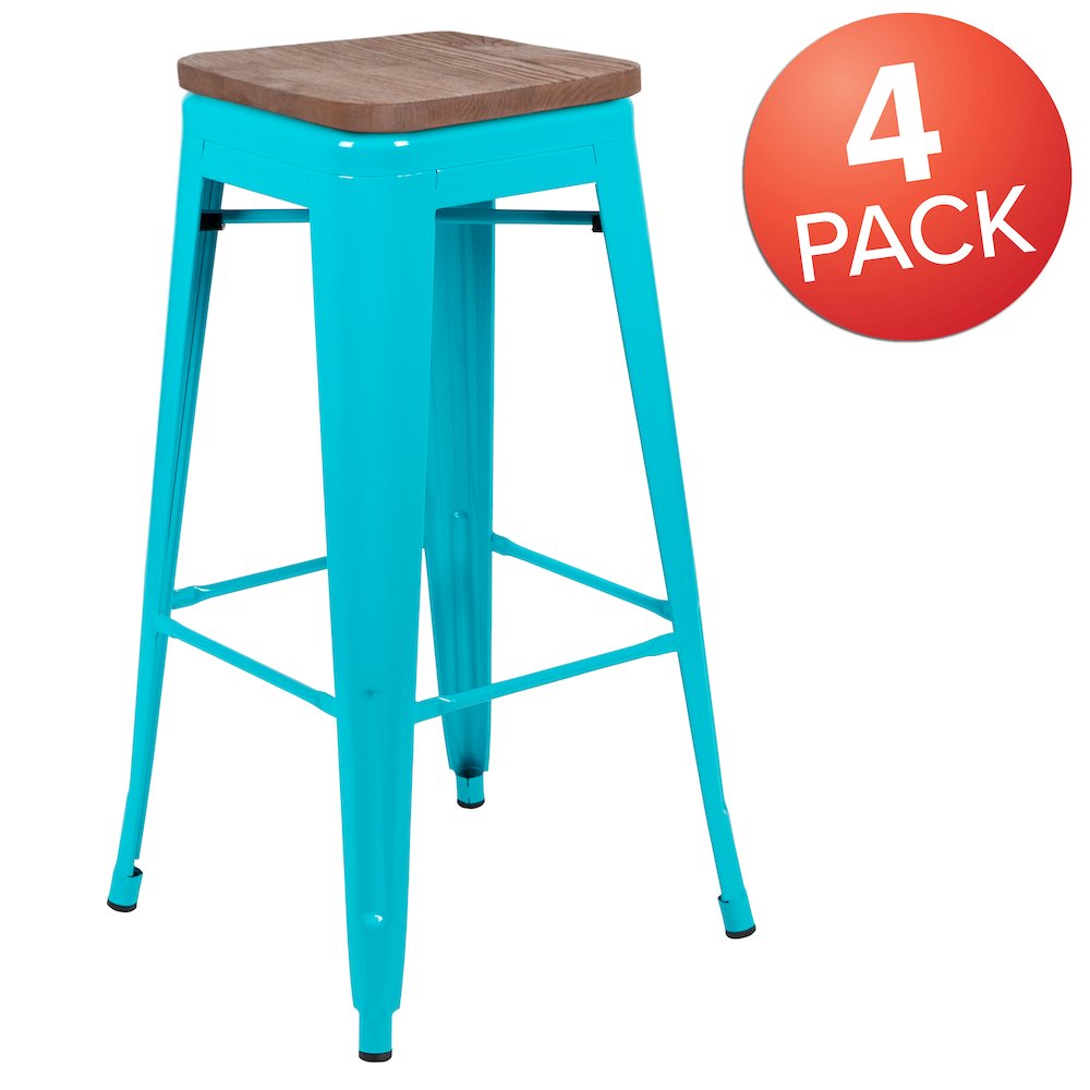 Set of 4 Modern Industrial Metal Stools  in Teal