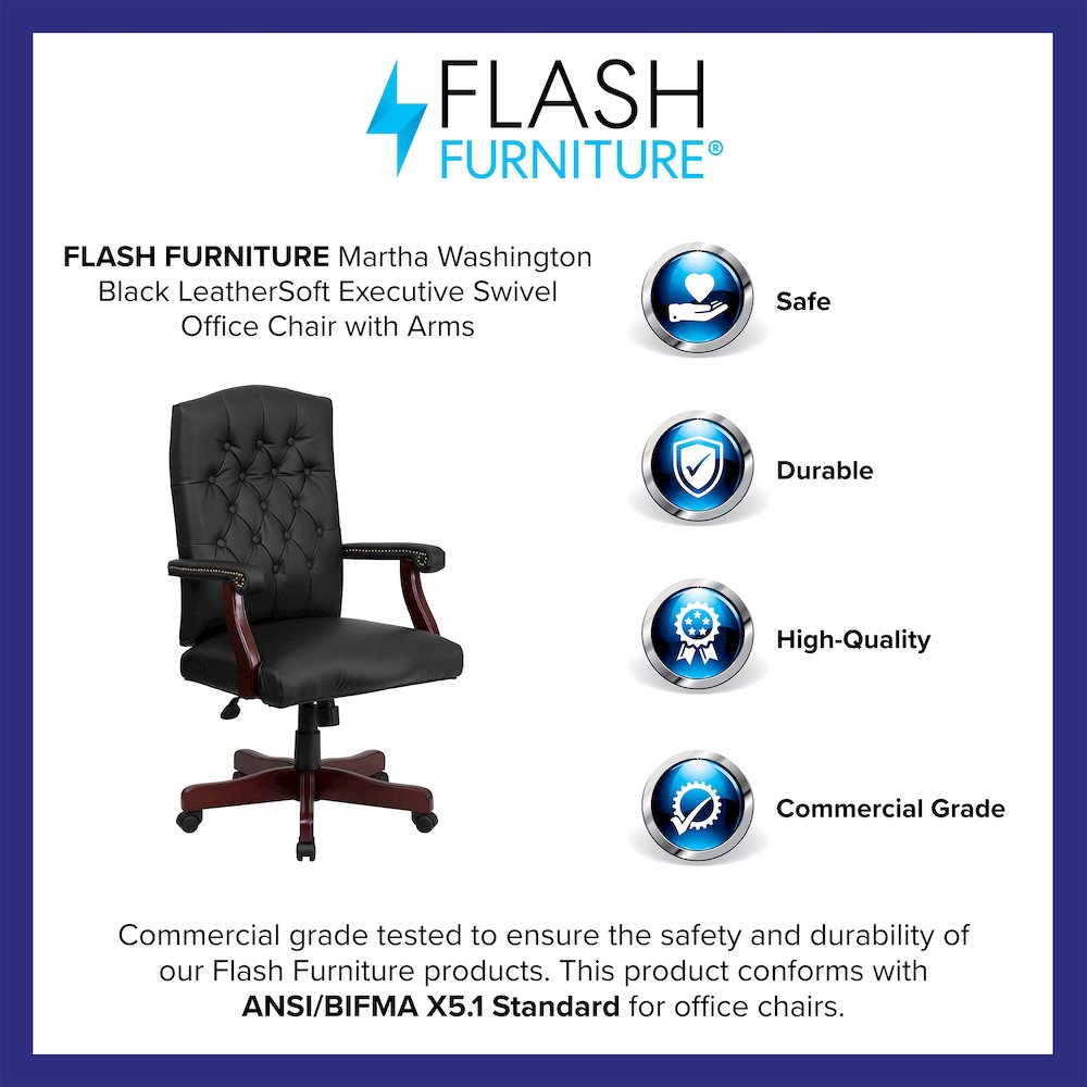 Black LeatherSoft Executive Swivel Office Chair with Arms