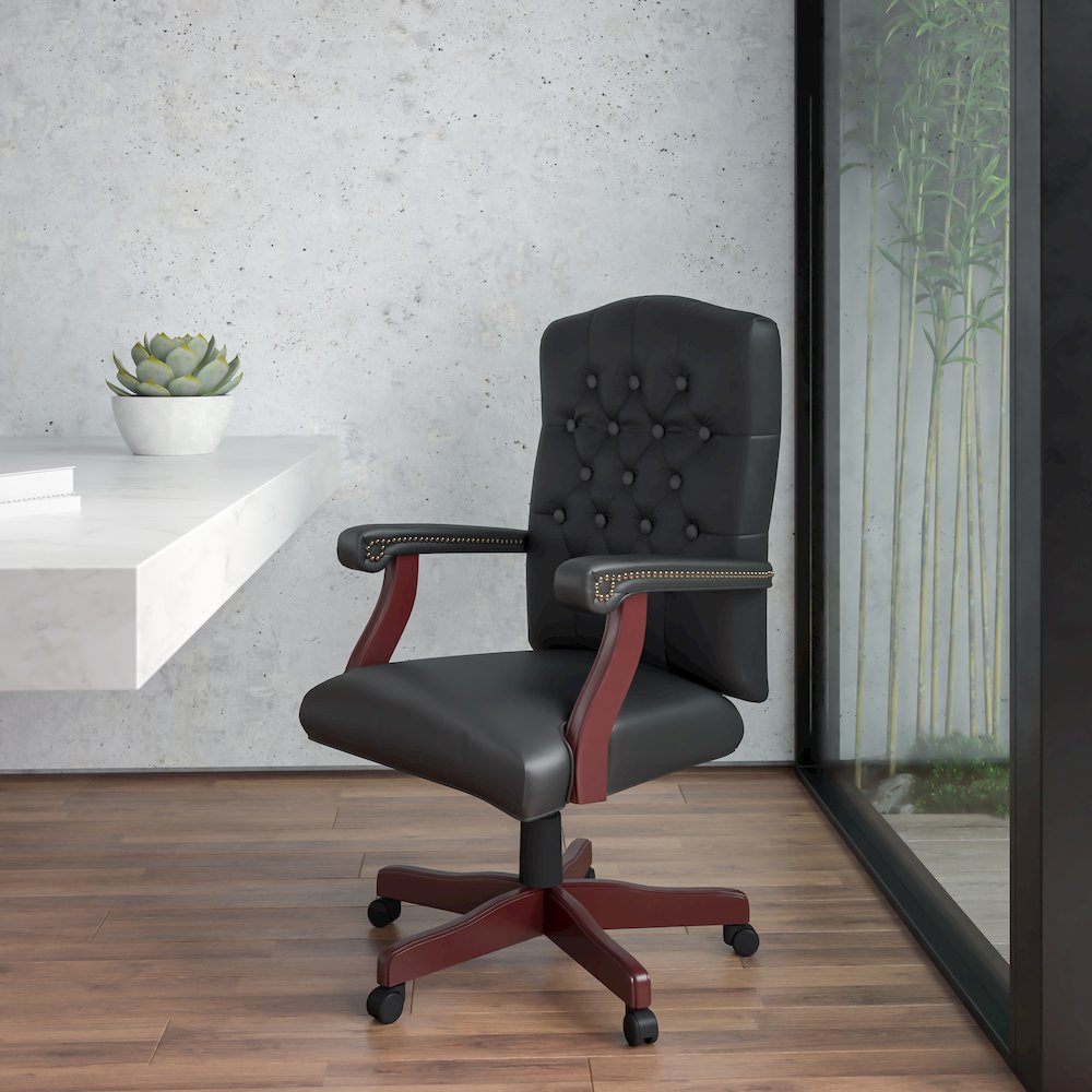 Black LeatherSoft Executive Swivel Office Chair with Arms