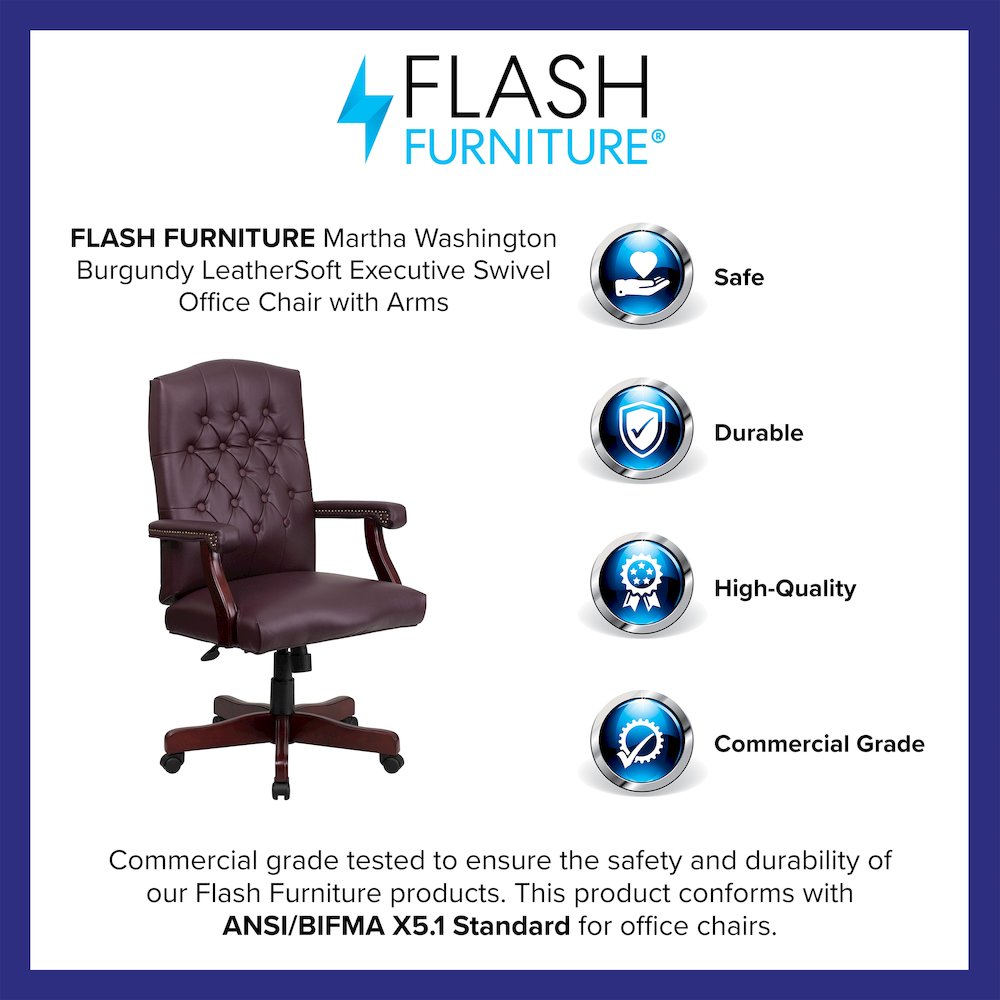 Burgundy LeatherSoft Executive Swivel Office Chair with Arms