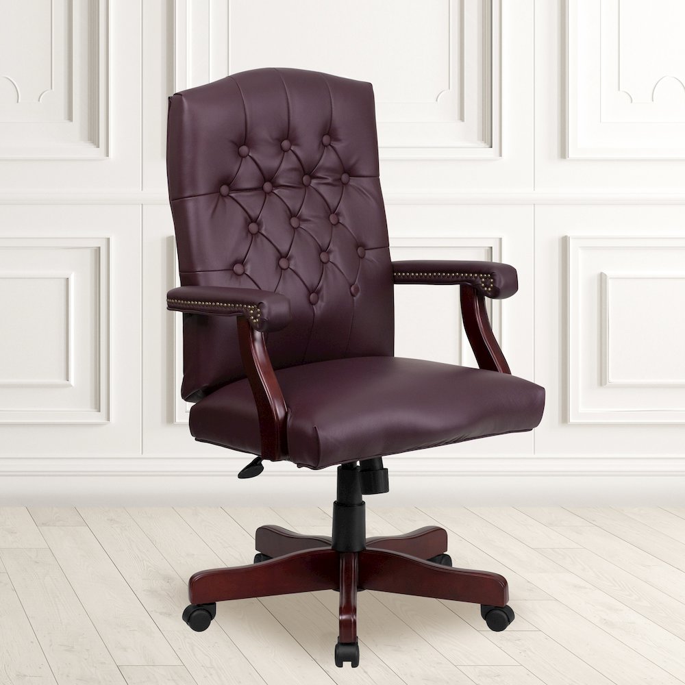 Burgundy LeatherSoft Executive Swivel Office Chair with Arms