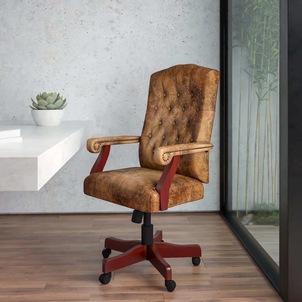 Bomber Brown Classic Executive Swivel Office Chair with Arms