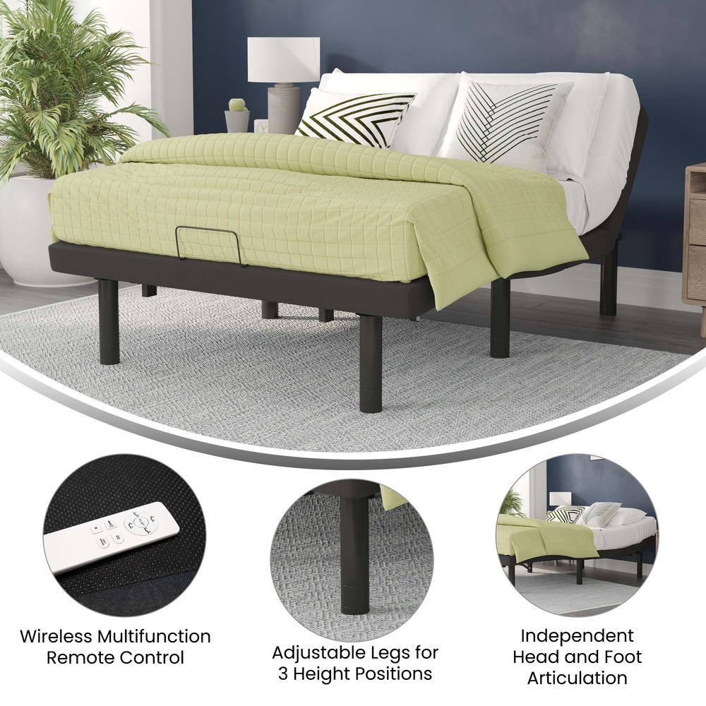 Adjustable Upholstered Bed Base & Independent Head/Foot Incline -Full – Black