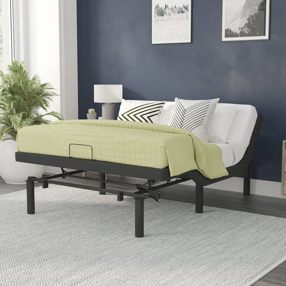 Adjustable Upholstered Bed Base & Independent Head/Foot Incline-Queen – Black