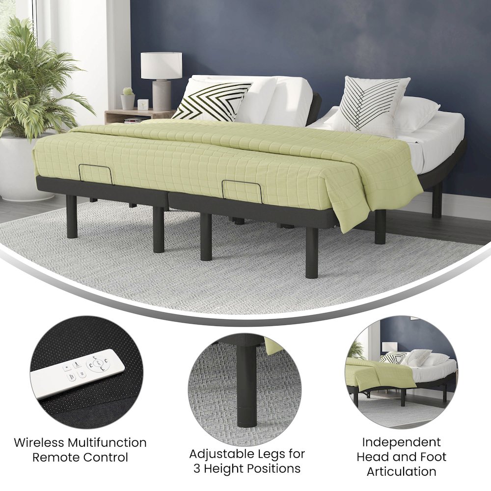 Adjustable Upholstered Bed Base-Split King – Black