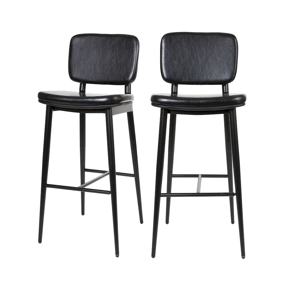 Mid-Back Barstools – Black Upholstery – Black Iron Frame – Set of 2