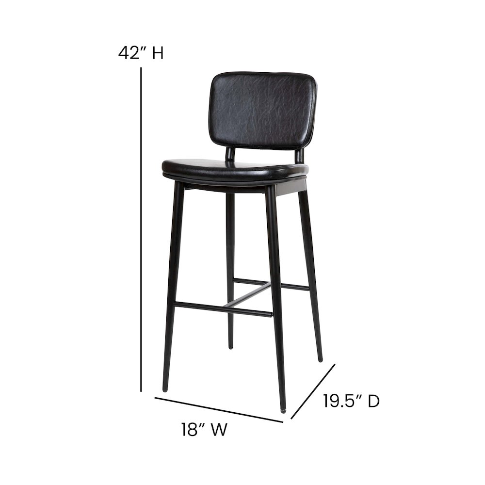 Mid-Back Barstools – Black Upholstery – Black Iron Frame – Set of 2