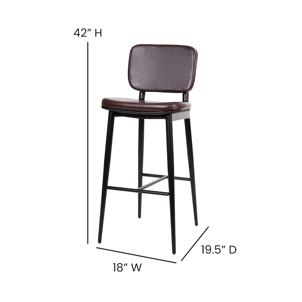 Mid-Back Barstools – Brown Upholstery – Black Iron Frame – Set of 2