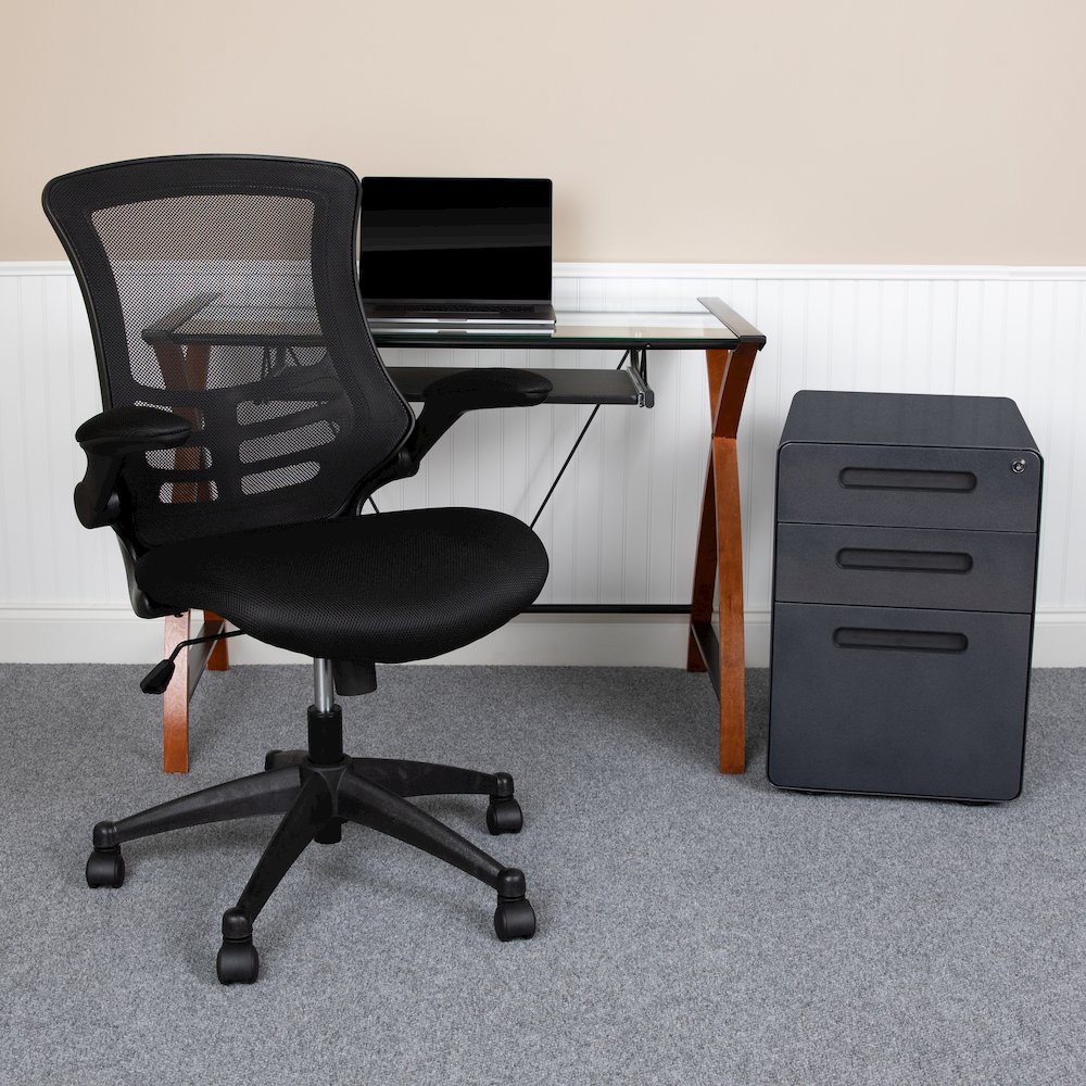 Mesh Office Chair and Filing Cabinet