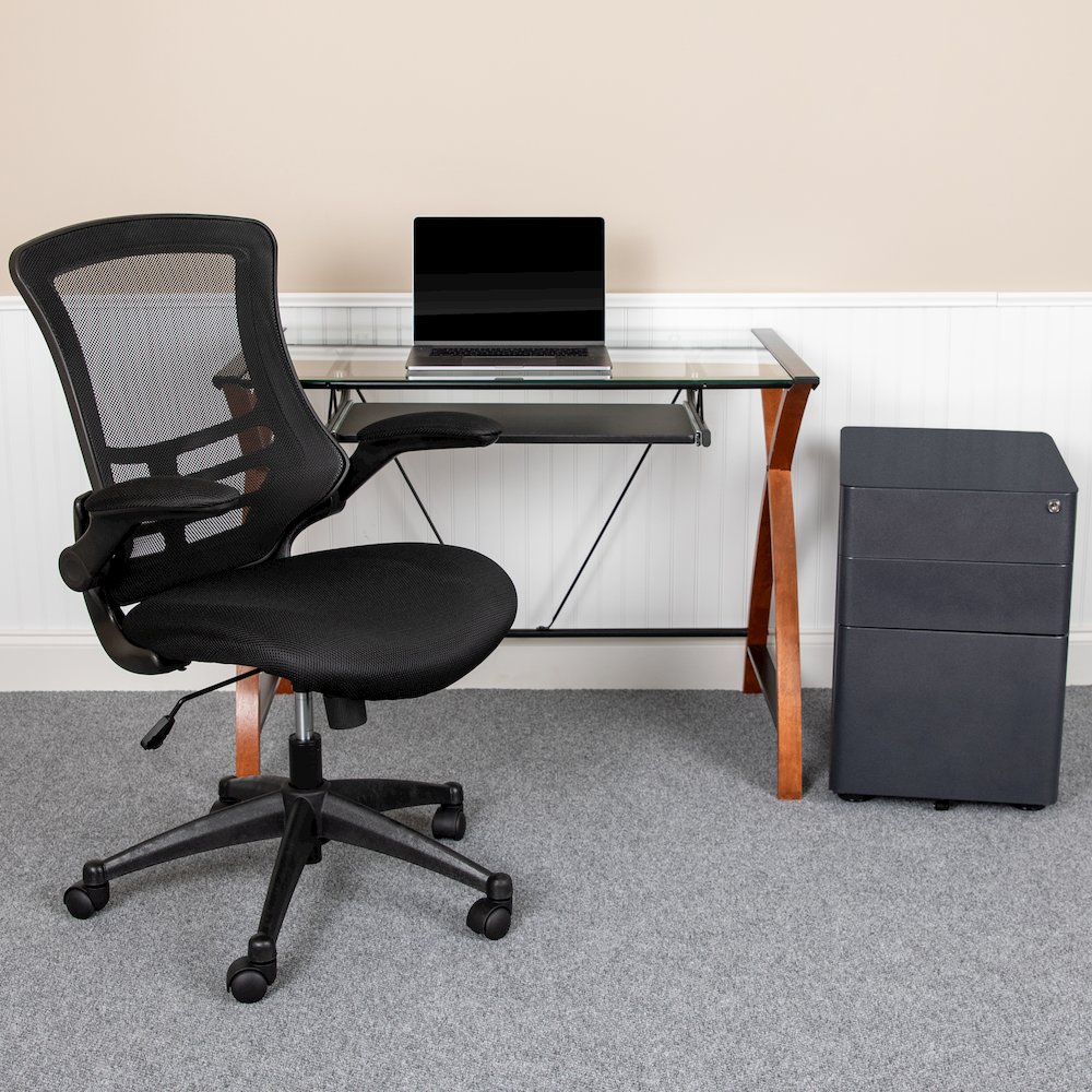 Mesh Office Chair and Filing Cabinet