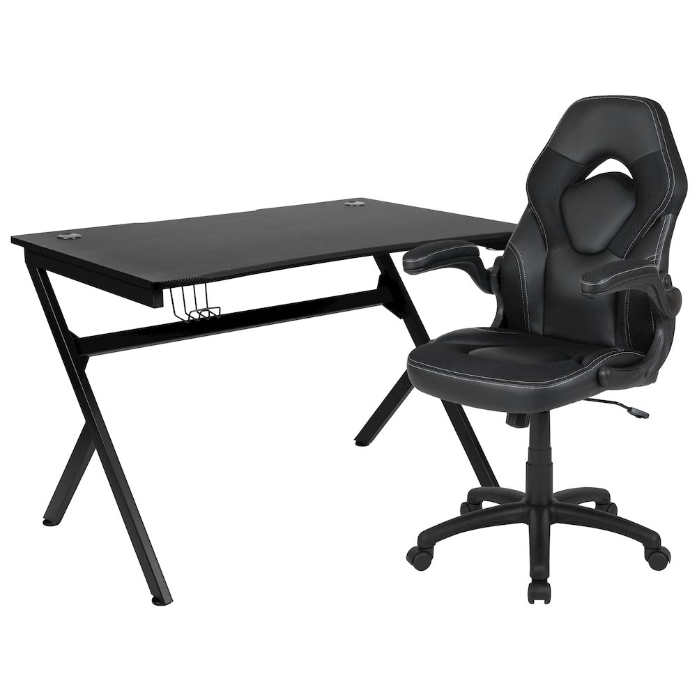 Black Gaming Desk and Black Racing Chair Set