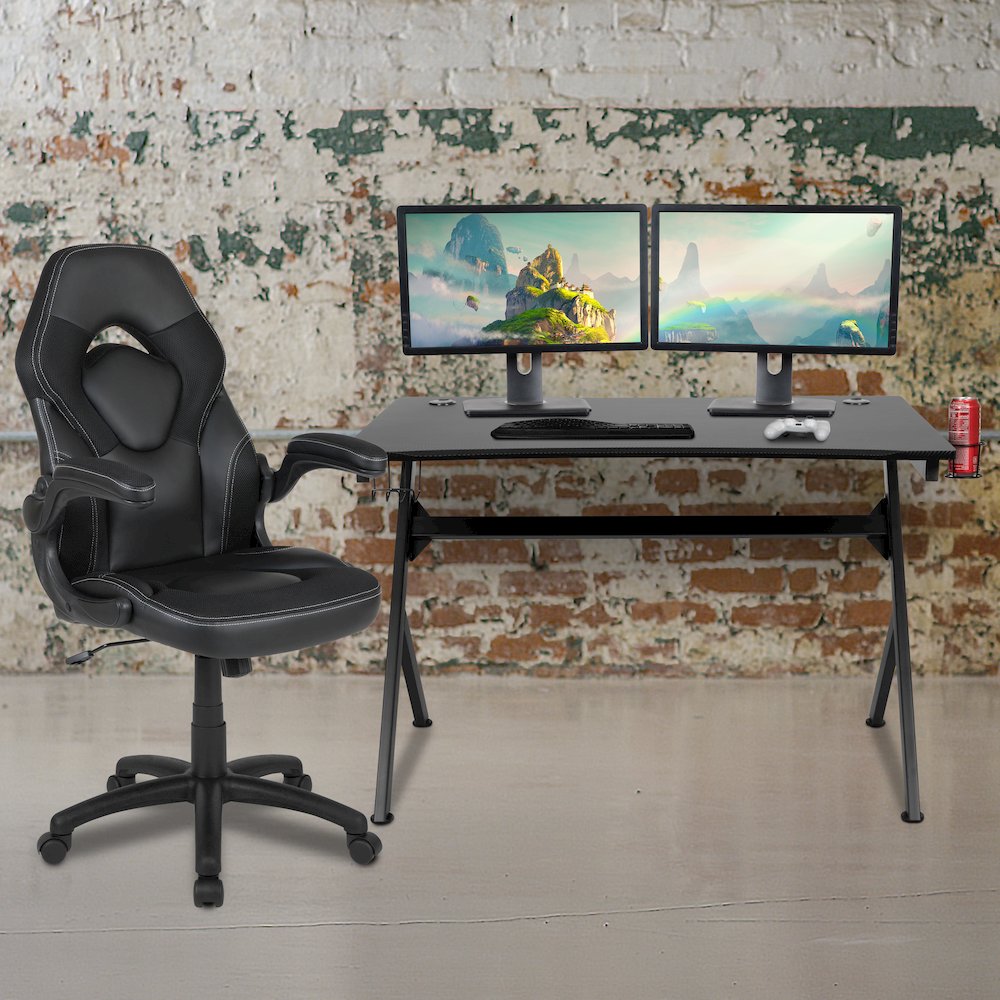 Black Gaming Desk and Black Racing Chair Set