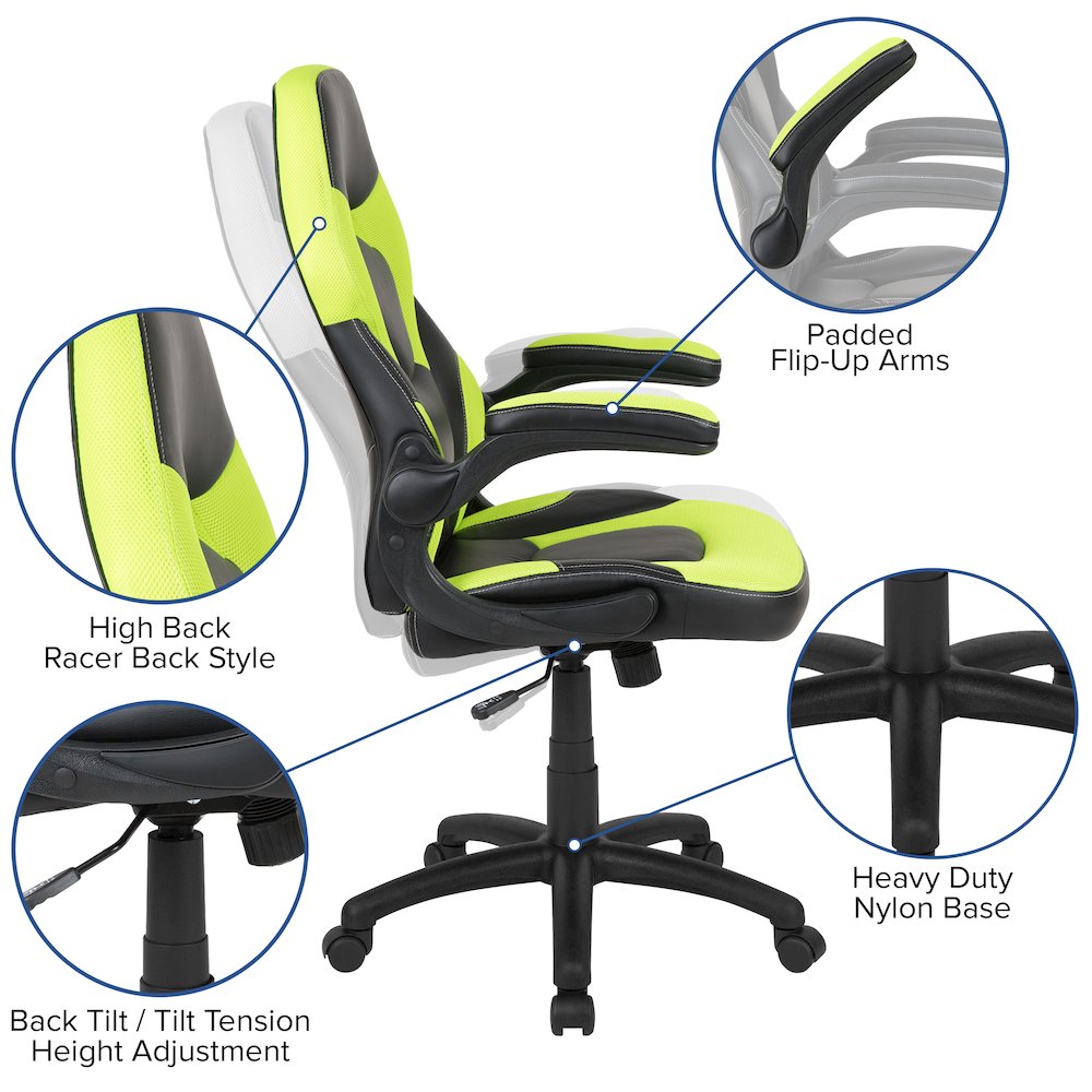 Black Gaming Desk and Green/Black Racing Chair Set