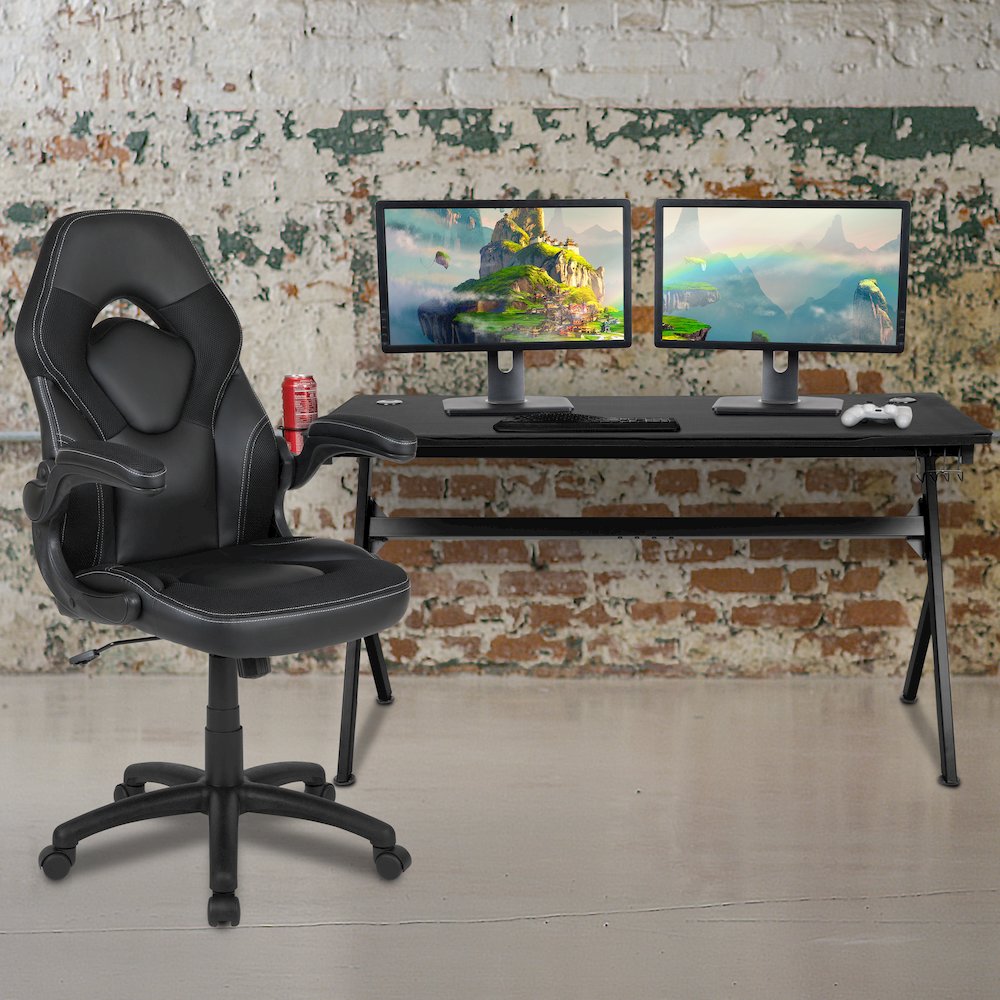 Gaming Desk and Black Racing Chair Set