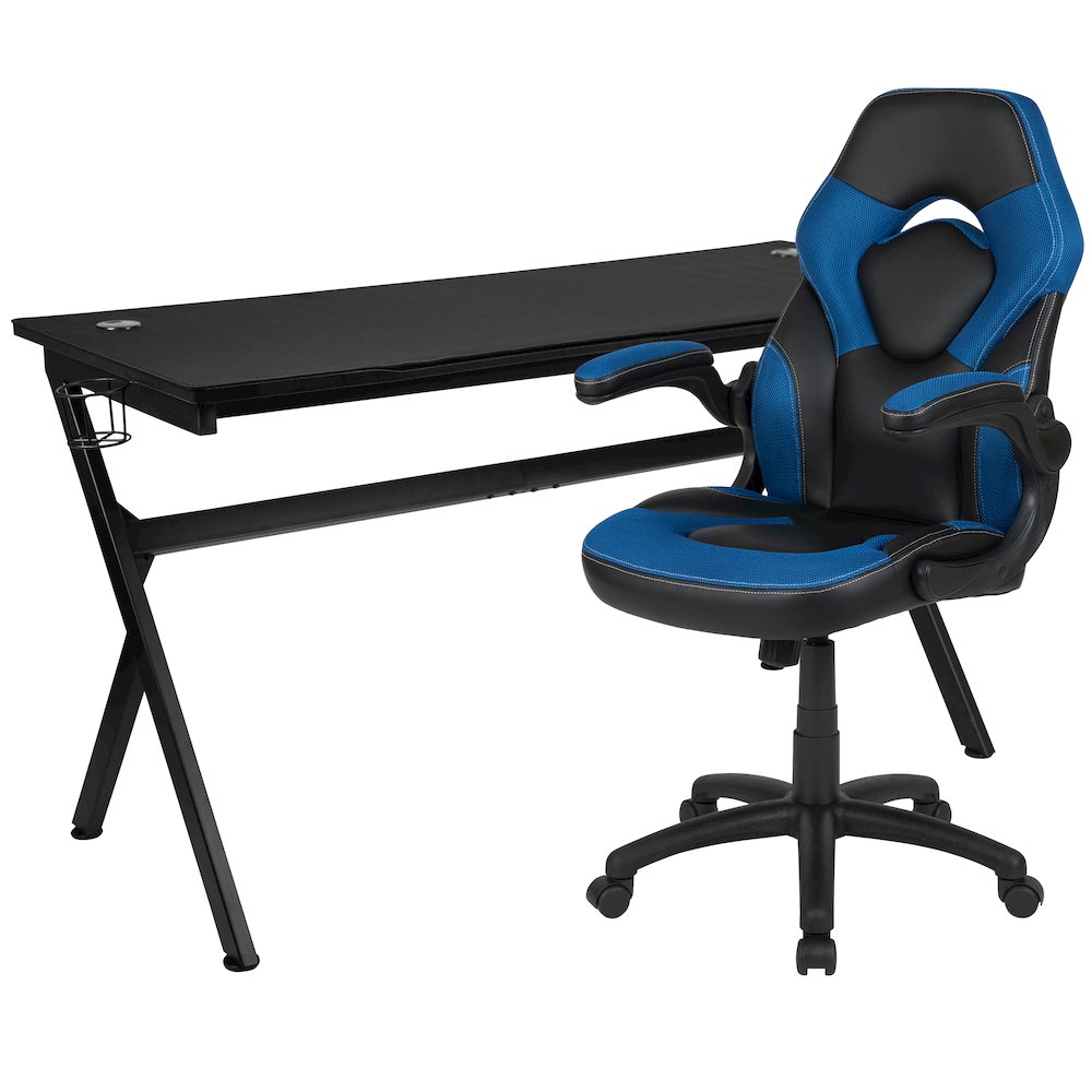 Gaming Desk and Blue/Black Racing Chair Set