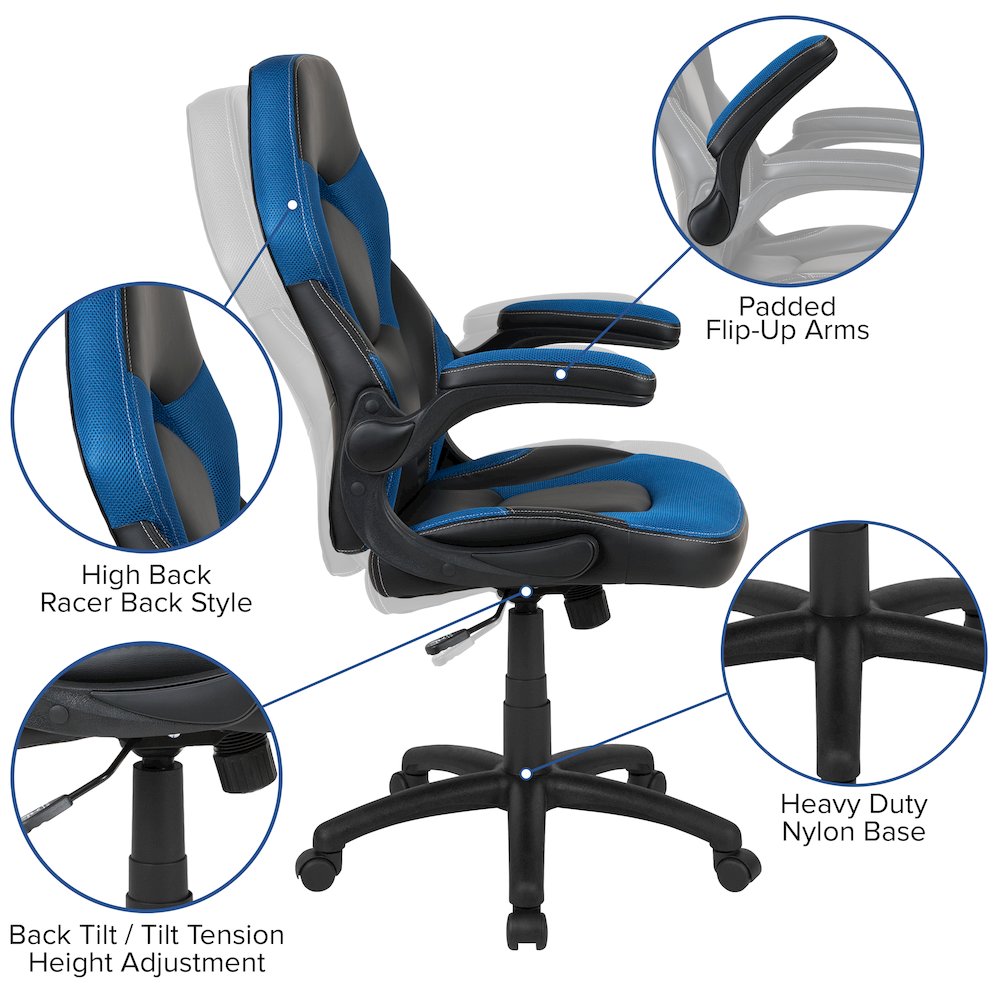Gaming Desk and Blue/Black Racing Chair Set