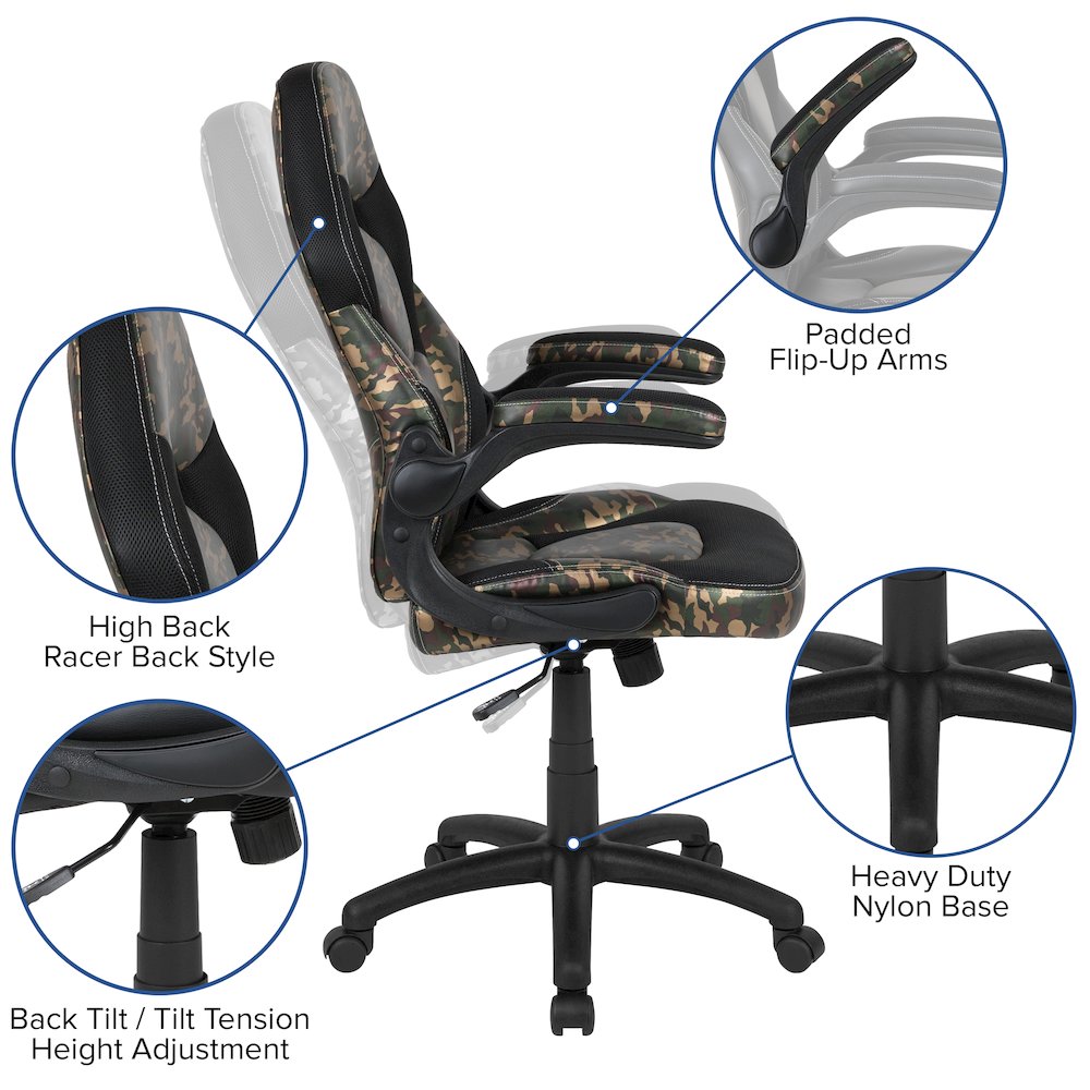 Gaming Desk and Camouflage/Black Racing Chair Set