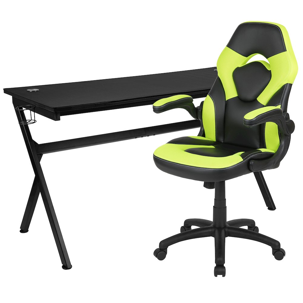 Gaming Desk and Green/Black Racing Chair Set