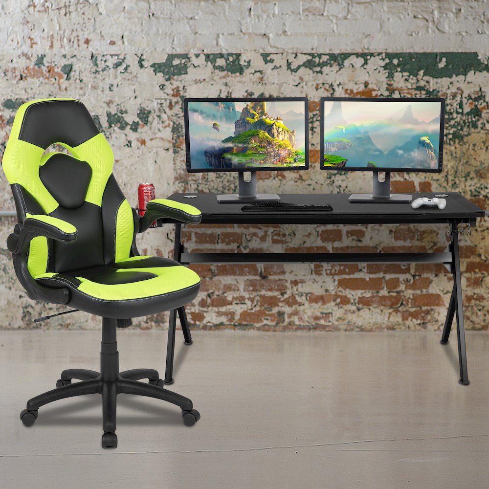 Gaming Desk and Green/Black Racing Chair Set