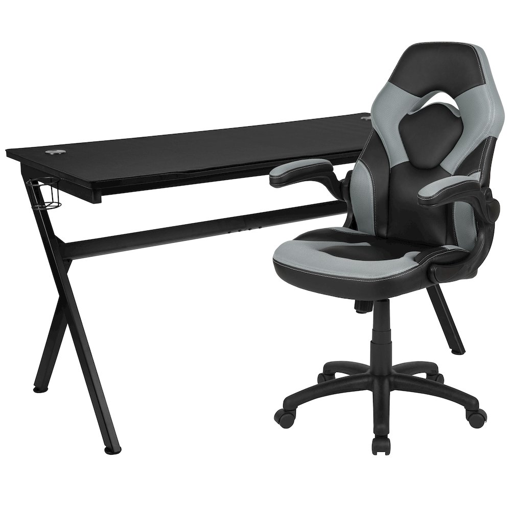 Gaming Desk and Gray/Black Racing Chair Set