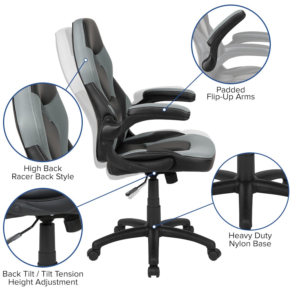 Gaming Desk and Gray/Black Racing Chair Set