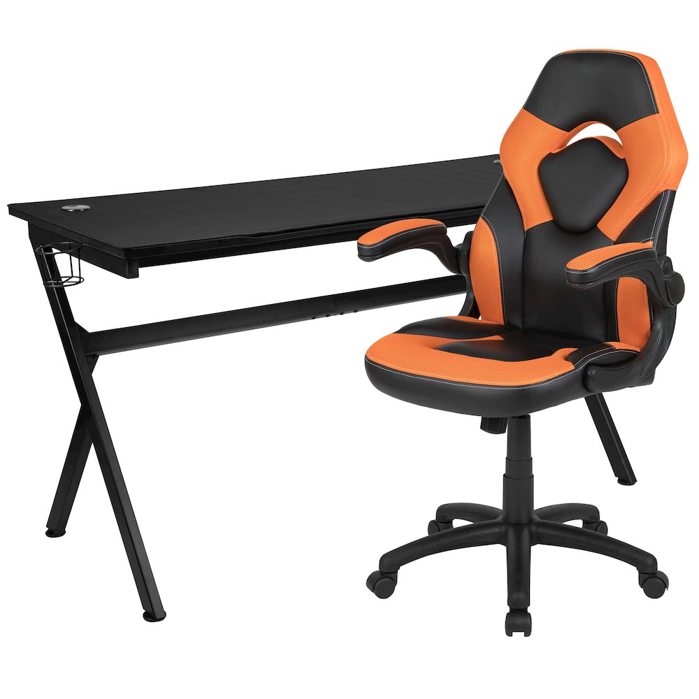 Gaming Desk and Orange/Black Racing Chair Set