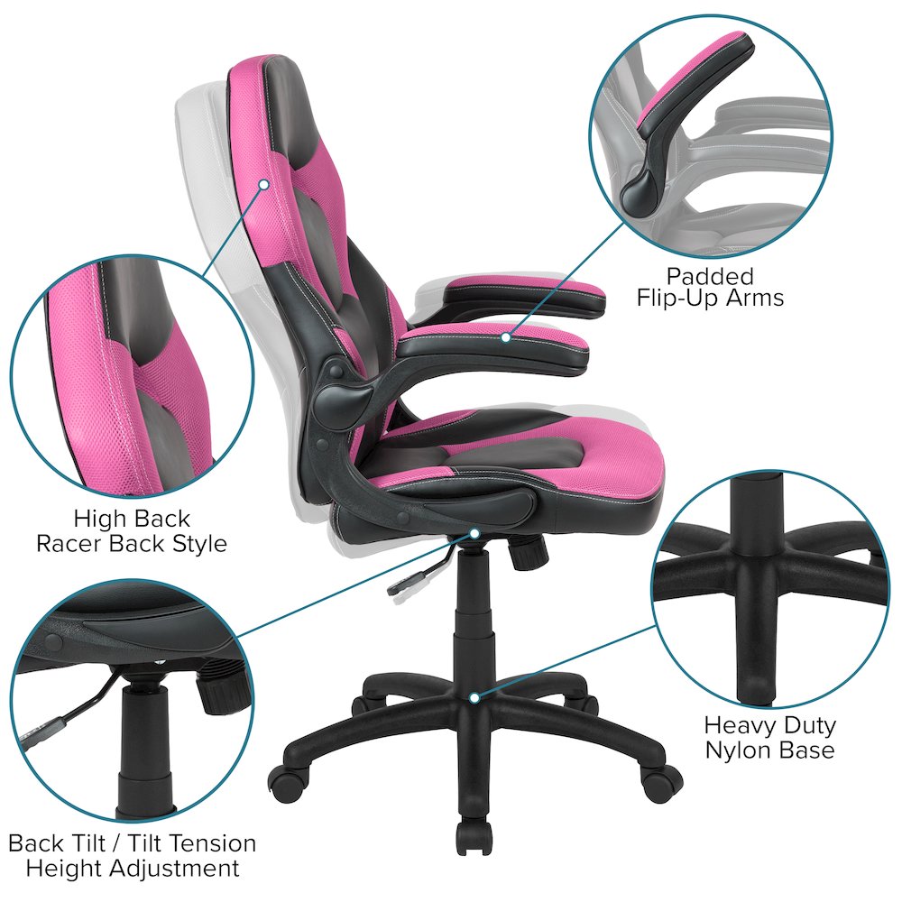 Gaming Desk and Pink/Black Racing Chair Set