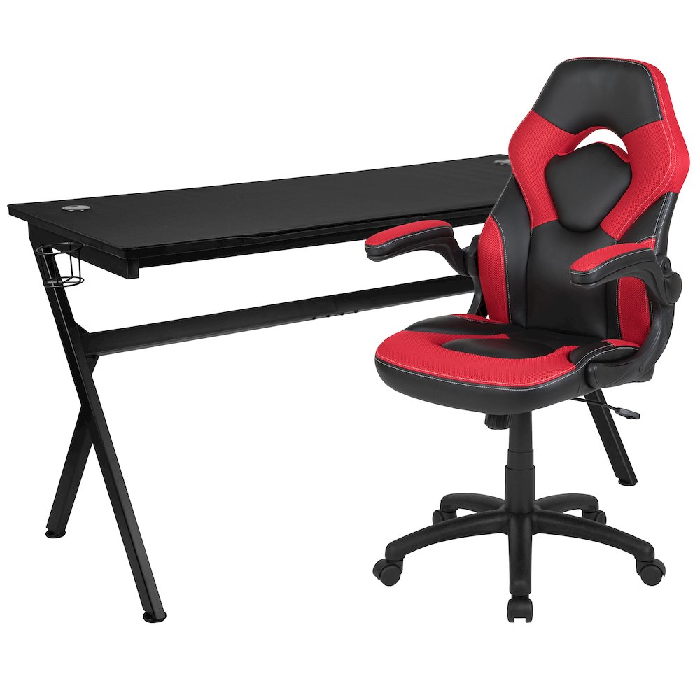 Gaming Desk and Red/Black Racing Chair Set