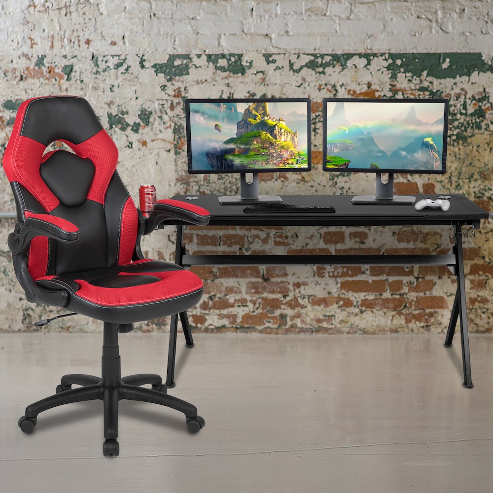 Gaming Desk and Red/Black Racing Chair Set