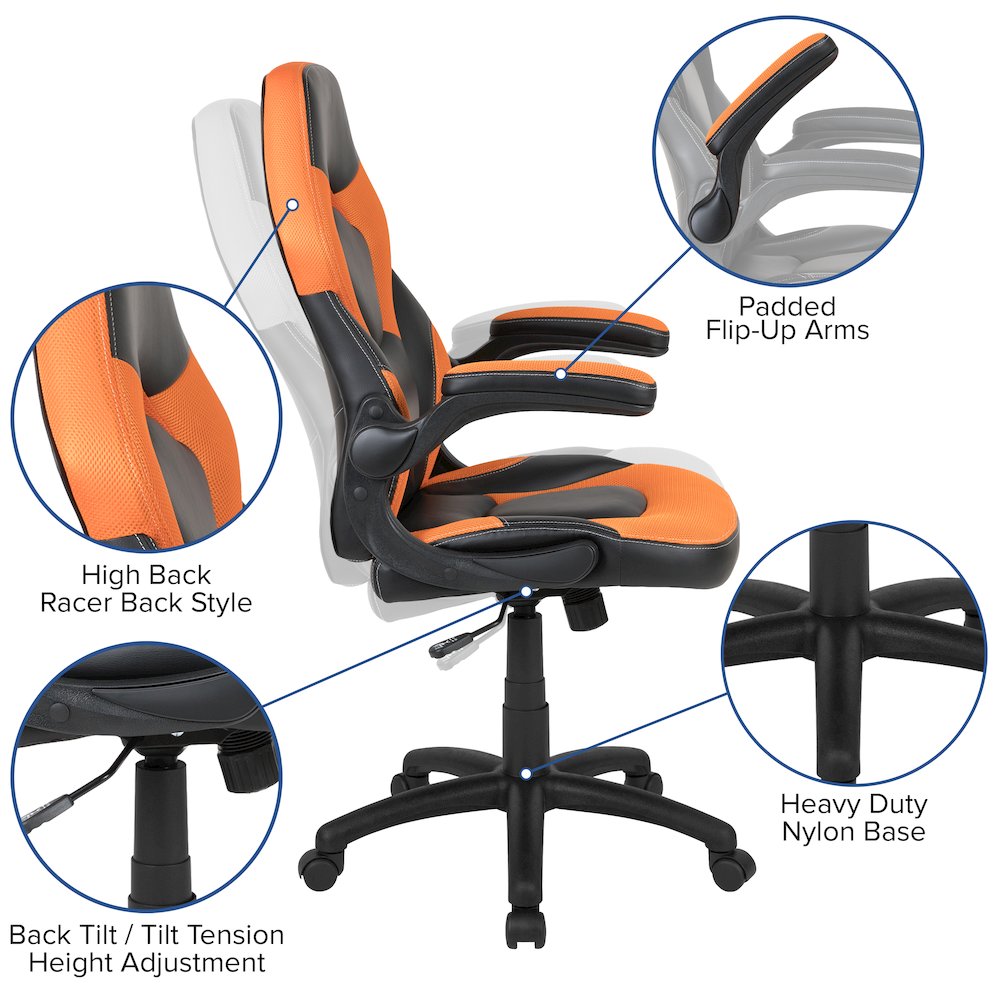 Black Gaming Desk and Orange/Black Racing Chair Set