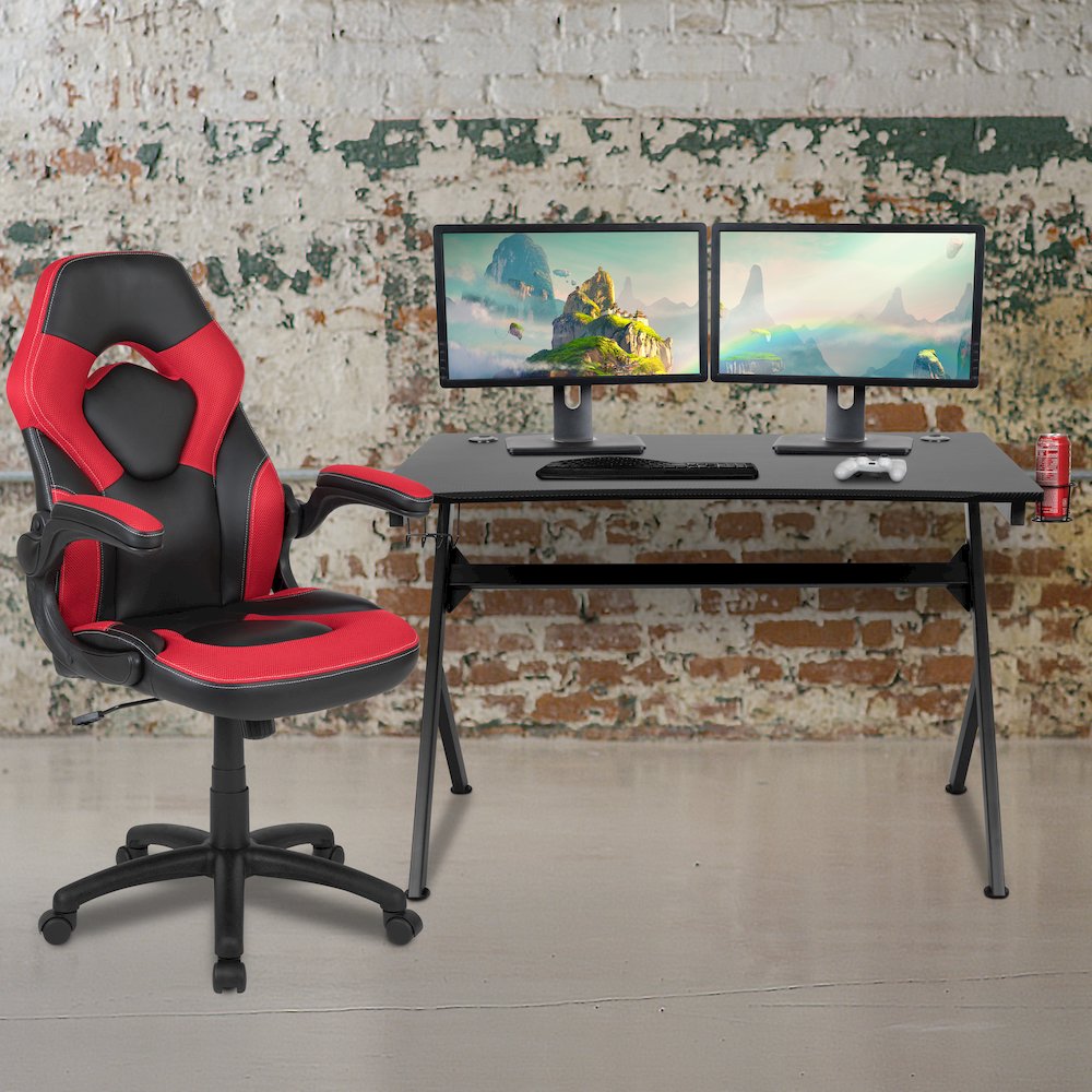 Black Gaming Desk and Red/Black Racing Chair Set