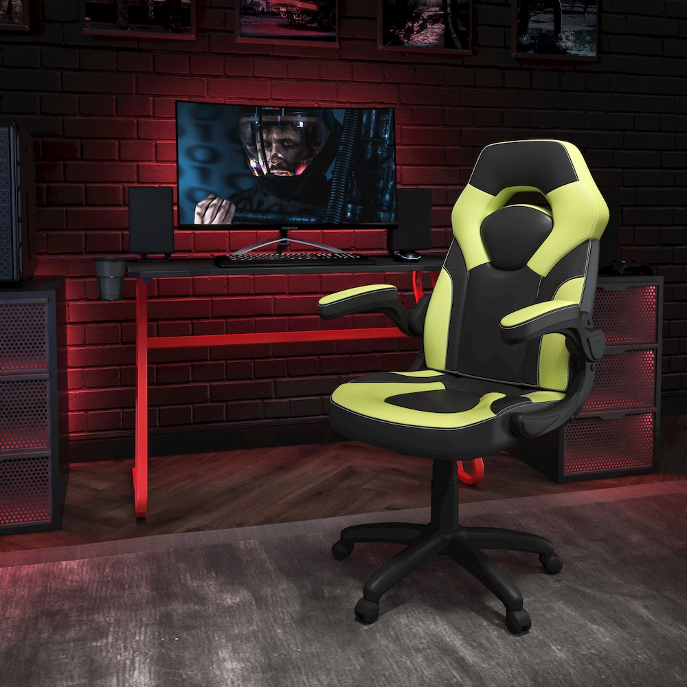 Red Gaming Desk and Green/Black Racing Chair Set