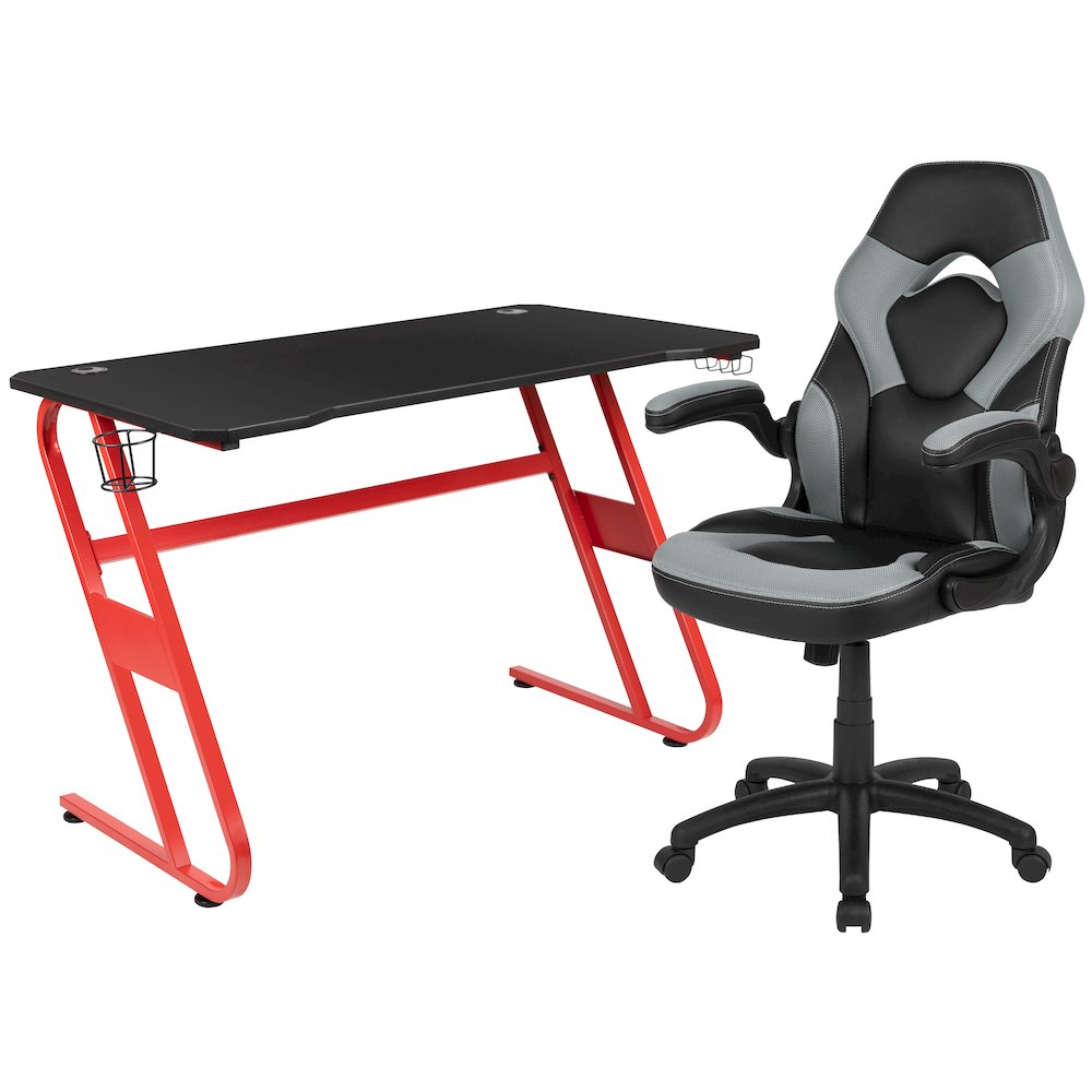 Red Gaming Desk and Gray/Black Racing Chair Set