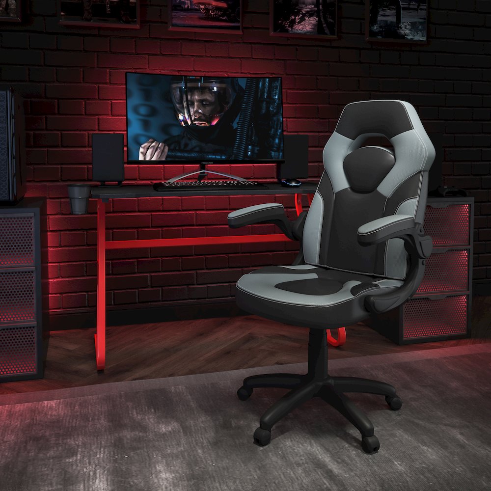 Red Gaming Desk and Gray/Black Racing Chair Set