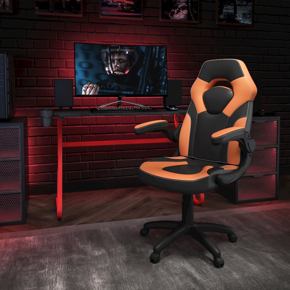 Red Gaming Desk and Orange/Black Racing Chair Set