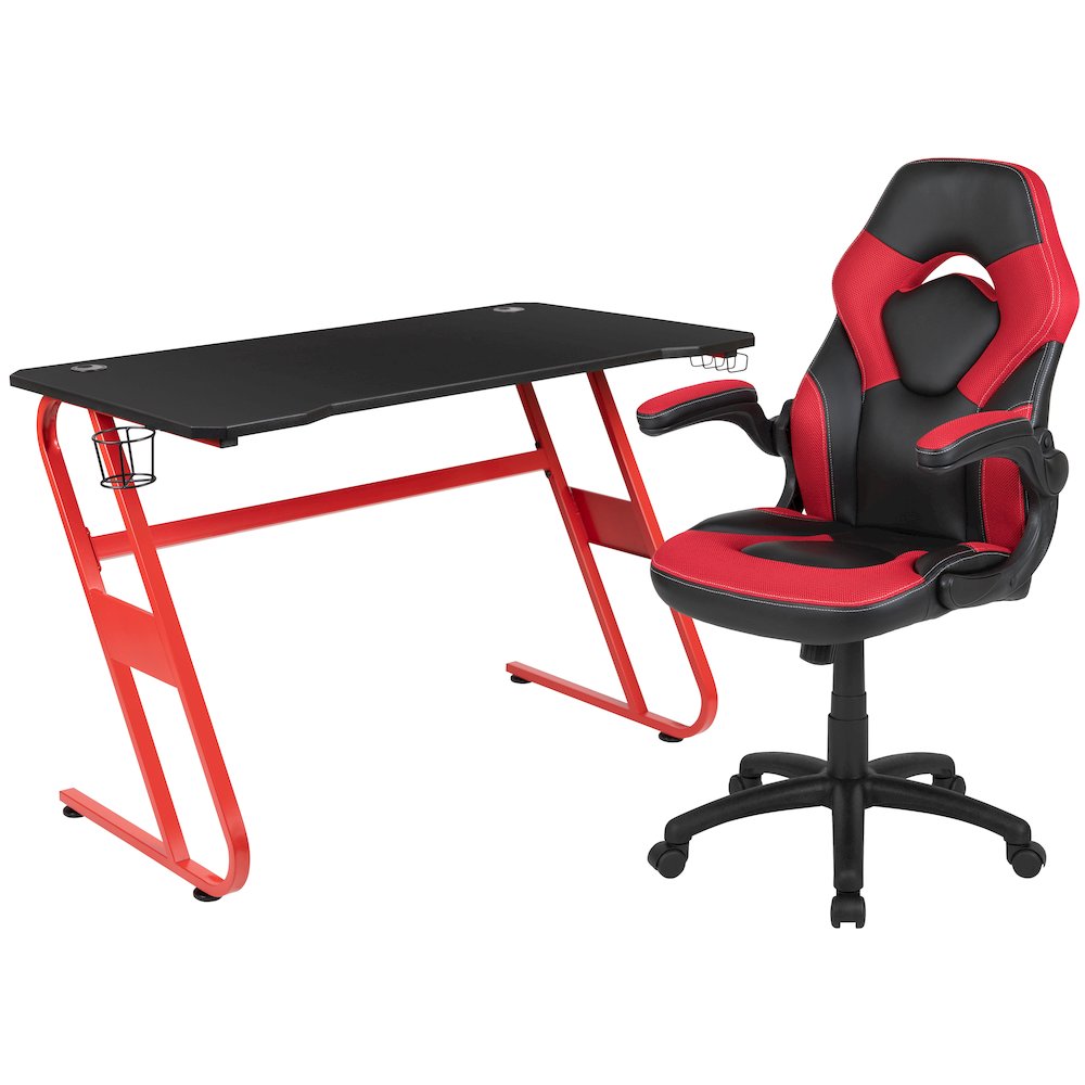 Red Gaming Desk and Red/Black Racing Chair Set