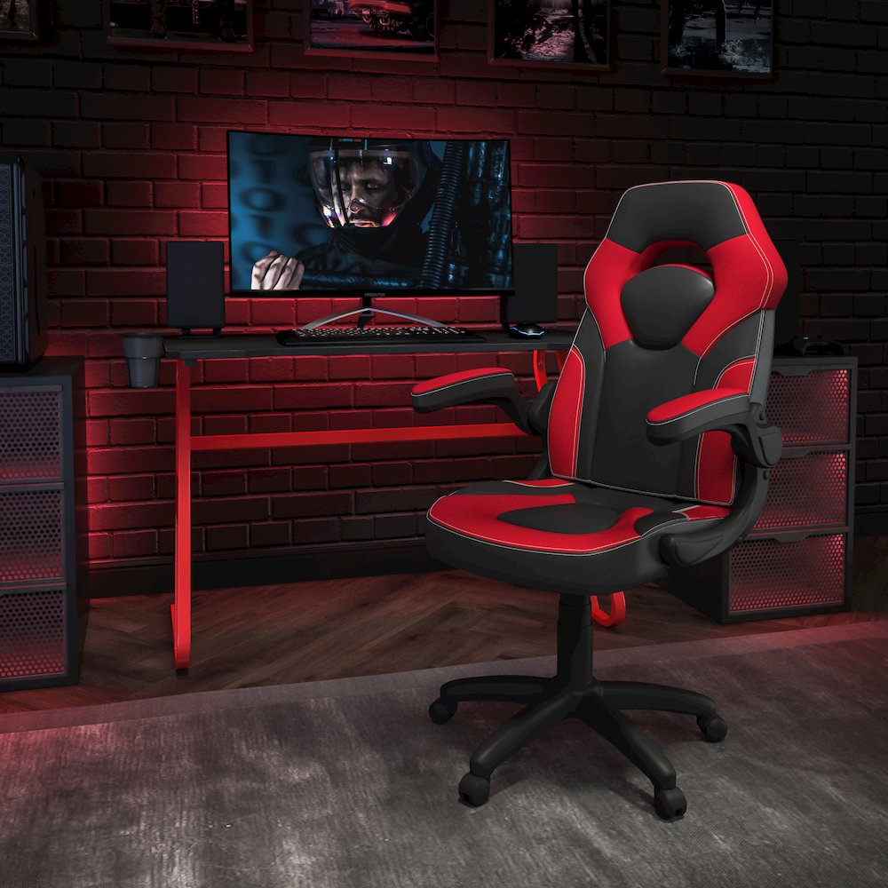 Red Gaming Desk and Red/Black Racing Chair Set